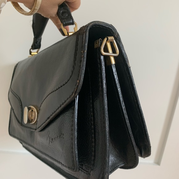 Vntage 70s Pebbled Leather Satchel Accordion Black - Picture 2 of 7
